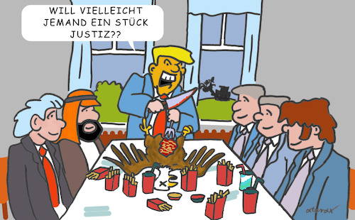 Cartoon: Thanksgiving 2024 (medium) by tiefenbewohner tagged thanksgiving,trump,politiker,feiertage,usa,wahlen,milei,orban,fico,mbs,wilders