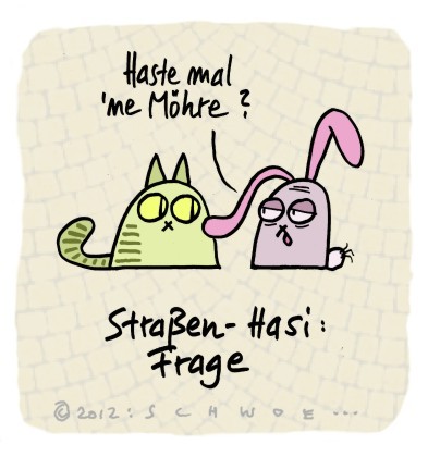 Cartoon: Hasi 56 (medium) by schwoe tagged hasi,hase,straße,betteln,bettler,penner,möhre,mark