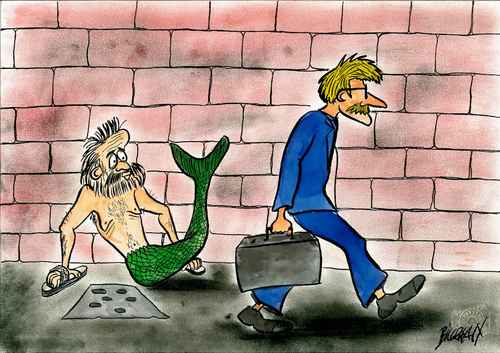 Cartoon: beggin you! (medium) by bilgehananil tagged deniz,kizi,denizkizi,mermaid,adami,begger,dilenci