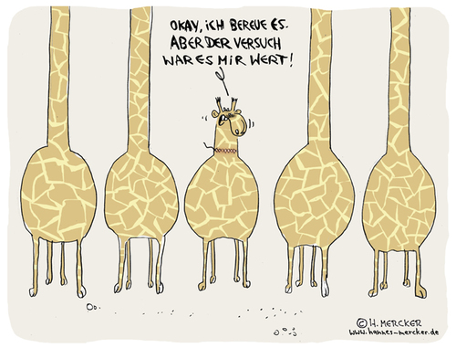 Cartoon: Der Versuch (medium) by H Mercker tagged gesundheit,naht,nähen,abschneiden,verkürzen,einkürzen,kürzen,experiment,test,versuch,doof,dumm,lang,kurz,hals,tiere,tier,giraffe