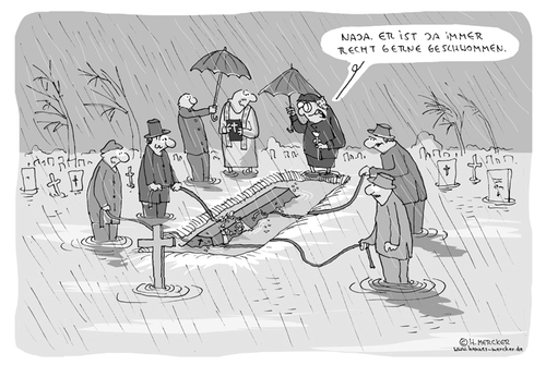 Cartoon: Schwimmen (medium) by H Mercker tagged beerdigung,tod,trauer,sarg,rergen,wetter,wasser