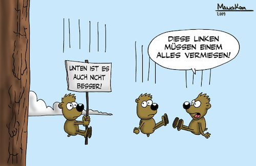 Cartoon: Unten ... (medium) by Mangkor tagged lemminge,linke,cartoon,humor,tierwelt