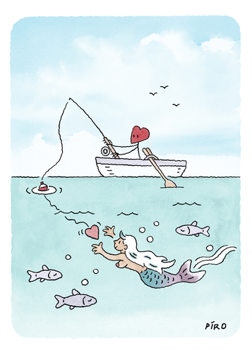 Cartoon: Underwater Love (medium) by piro tagged sea,love,mermaid,lovedevil