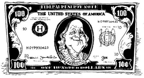 Cartoon: Uncle Ben (medium) by bekesijoe tagged cartoon,,dollar,schein,banknote,druckgeld,lächeln,grimasse,benjaminfranklin,demokratie,usa,amerika,geld,kohle
