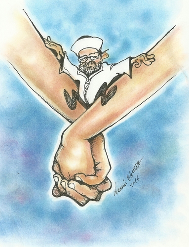 Cartoon: Love (medium) by necmi oguzer tagged love,liebe,religion,fanatism,islam,türkei,turkey,demokratie