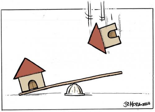 Cartoon: Bajada del precio de la vivienda (medium) by jrmora tagged vivienda,trabajo,hipoteca,spain