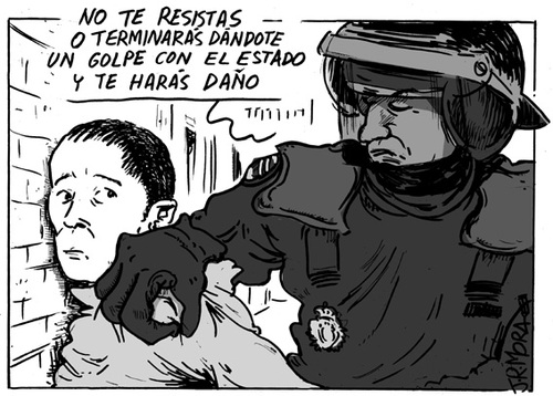 Cartoon: Golpe de Estado (medium) by jrmora tagged policia,disturbios,agresion,actuacion,policial,manifestaciones,detencion