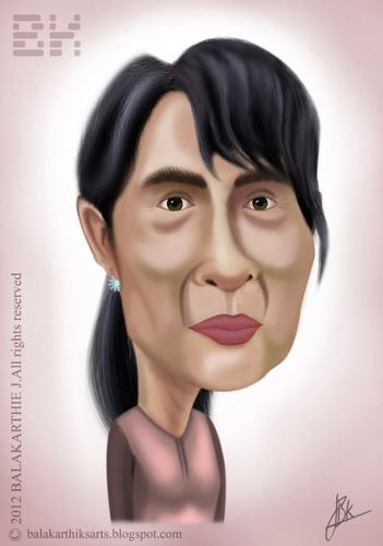 Cartoon: Aung San Suu Kyi (medium) by balakarthie tagged aung,san,suu,kyi