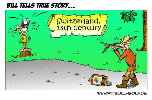 Cartoon: Bill Tells True Story (medium) by cwtoons tagged bill,tell,apple,windows,microsoft,gates
