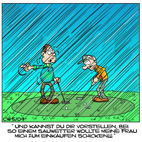 Cartoon: Ohne Titel (medium) by cwtoons tagged sport,golf,regen,einkaufen,wetter