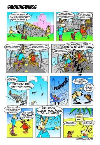 Cartoon: Smokingwings (medium) by cwtoons tagged ju52,raucher,nichtraucher,flugzeug,airline,kuba,zigarre,insel,flug,absturz