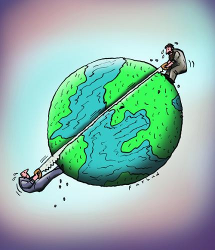 Cartoon: Cutting out the planet! (medium) by Farhad Foroutanian tagged political,,planet,erde,umwelt,natur,säge,sägen,halbieren,teilen,zerstören,besitz,anspruch,macht,teilung,wirtschaft,zersägen,zerschneiden,zerstückeln,gier,menschheit,gesellschaft,moral,zerstörung
