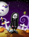 Cartoon: Jennifer (small) by SuperSillyStudios tagged creepy,halloween,spooky,jennifer,zombie,pumpkin,cross,moon,bat,bunny