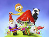 Cartoon: Tipping Gnomes (small) by SuperSillyStudios tagged gnome,elf,panda,mushroom,tipping,mischieveous