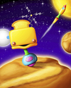 Cartoon: Toaster Bot (small) by SuperSillyStudios tagged alien robot toaster toast bread space rocket ship science fiction asteroid