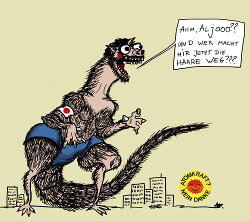 Cartoon: Godzilla (medium) by Anitschka tagged katastrophe,nukler,atom,godzilla,japan