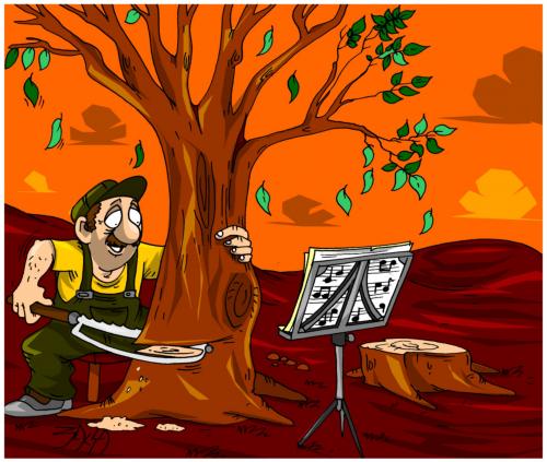 Cartoon: musical lumberman (medium) by bacsa tagged musical,lumberman