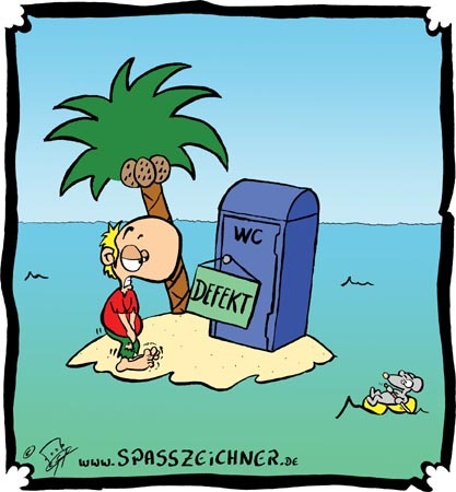 Cartoon: Urlaub auf ner Insel (medium) by Clemens tagged sommerurlaub,insel,inselwitz,strand,sonne,meer,palme,wc,klo
