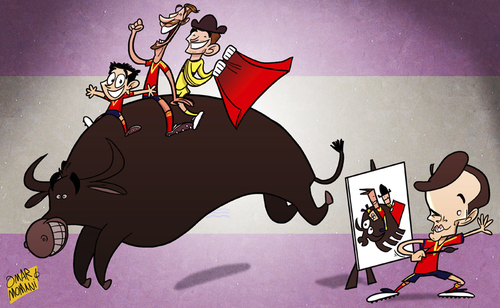 Cartoon: A tribute to Spain 2014 (medium) by omomani tagged casillas,iniesta,ramos,spain,world,cup,2014,xavi