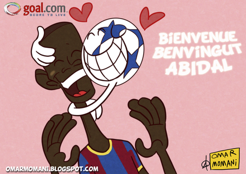 Cartoon: Bienvenue Benvingut Abidal (medium) by omomani tagged barcelona,liga,la,france,spain,abidal,league,champions