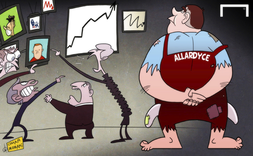 Cartoon: Big Sam strapped (medium) by omomani tagged brendan,rodgers,mourinho,moyes,sam,allardyce,wenger,west,ham