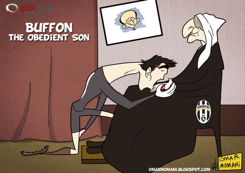 Cartoon: Buffon the Obedient Son (medium) by omomani tagged whislers,serie,juventus,buffon,football,soccer,moggi,mother