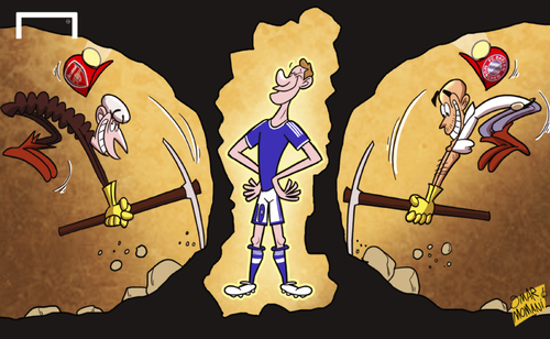 Cartoon: Digging for gold Draxler (medium) by omomani tagged arsenal,wenger,schalke,draxler,julian,guardiola,munich,bayern