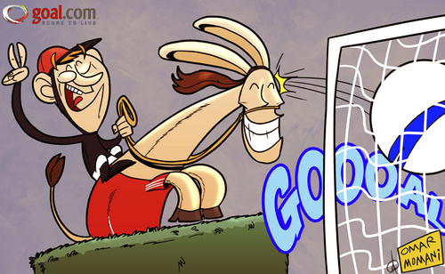 Cartoon: Donkey Carroll wins the derby (medium) by omomani tagged andy,carroll,dalglish,fa,cup,liverpool