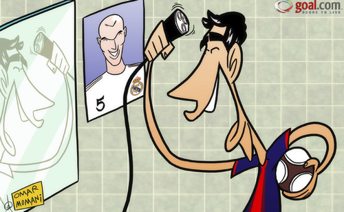 Cartoon: Fabregas models himself on Zidan (medium) by omomani tagged barcelona,fabregas,real,madrid,shaver,zinedine,zidane