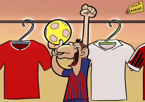 Cartoon: Happy 2012 (medium) by omomani tagged messi,barcelona,real,madrid,ac,milan,manchester,united