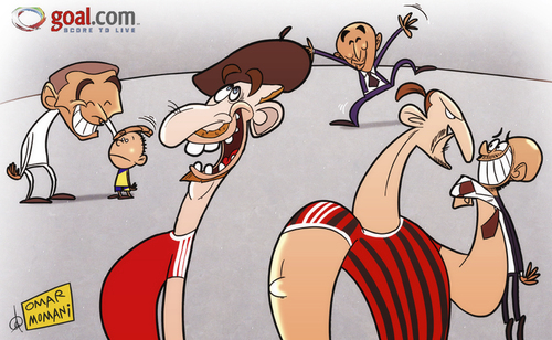 Cartoon: Ibrahimovic gets ready to rumble (medium) by omomani tagged ribery,madrid,real,mourinho,ibrahimovic,guardiola,matteo,di,chelsea,league,champions,munich,bayern,barcelona,apoel,milan,ac