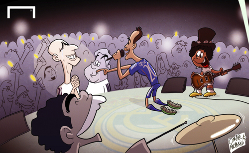 Cartoon: Jese living the dream (medium) by omomani tagged ancelotti,jese,la,liga,marcelo,pepe,real,madrid,zinedine,zidane