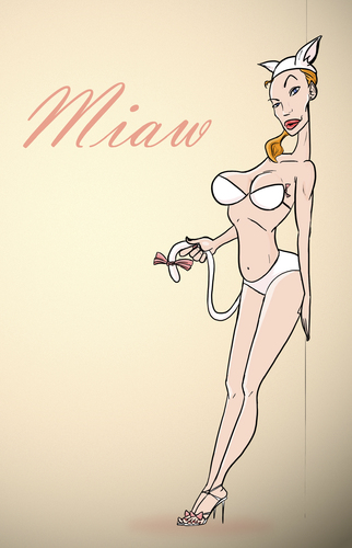 Cartoon: Miaw (medium) by omomani tagged gift,cat,miaw,woman,hot