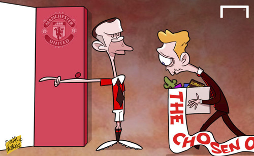 Cartoon: Moyes shown the door (medium) by omomani tagged manchester,united,moyes,ryan,giggs