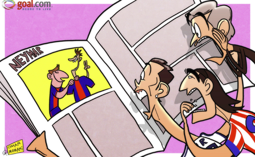 Cartoon: Neymar Barca link (medium) by omomani tagged real,neymar,mourinho,messi,liga,la,falcao,ronaldo,cristiano,barcelona,madrid,atletico