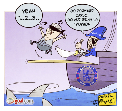 Cartoon: Pirates (medium) by omomani tagged ancelotti,abramovic,chelsea,champions,leaue,pirates,ship,premier,league