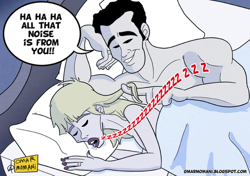 Cartoon: Sweet Snoring (medium) by omomani tagged woman,man,snoring,bed