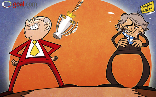 Cartoon: The Premier League pendulum (medium) by omomani tagged england,ferguson,manchester,city,united,mancini,premier,league