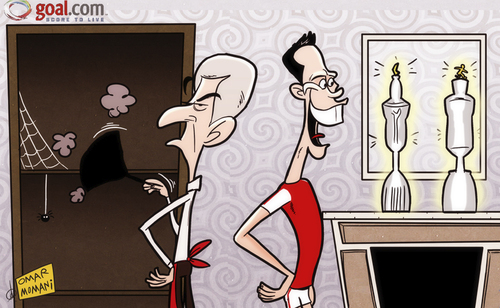 Cartoon: Van Persie claims two trophies (medium) by omomani tagged arsenal,van,persie,wenger