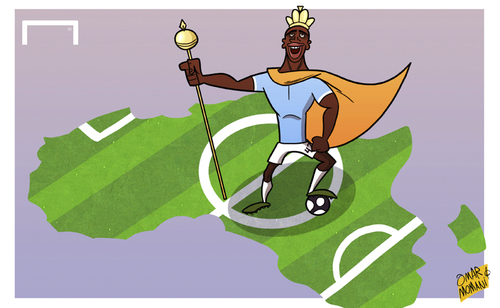 Cartoon: Yaya Toure crowned King of Afric (medium) by omomani tagged africa,cote,ivoire,manchester,city,yaya,toure