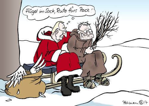 Cartoon: AfD Nikolaus Ruprecht (medium) by Pfohlmann tagged karikatur,cartoon,color,farbe,2017,deutschland,afd,parteitag,parteivorsitz,wahlen,parteivorsitzender,sprecher,gauland,meuthen,nikolaus,krampus,knecht,ruprecht,rute,sack,flügel,flügelkämpfe,parteiflügel,karikatur,cartoon,color,farbe,2017,deutschland,afd,parteitag,parteivorsitz,wahlen,parteivorsitzender,sprecher,gauland,meuthen,nikolaus,krampus,knecht,ruprecht,rute,sack,flügel,flügelkämpfe,parteiflügel