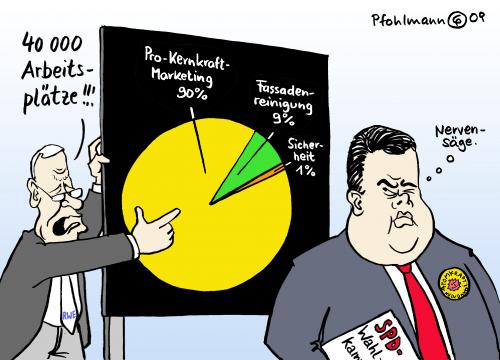 Cartoon: AKW Arbeitsplätze (medium) by Pfohlmann tagged clement,gabriel,akw,atomkraft,atomausstieg,kernkraft,arbeitsplätze,rwe,störfall,vattenfall,spd,clement gabriel,akw,atomkraft,atomausstieg,kernkraft,arbeitsplätze,rwe,störfall,vattenfall,spd,energie,energien,kernkraftwerk,job,arbeit,beruf,clement,gabriel