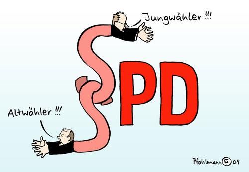 Cartoon: Alt- und Jungwähler der SPD (medium) by Pfohlmann tagged spd,jungwähler,rentengarantie,rente,wahlkampf,bundestagswahl,steinbrück,scholz