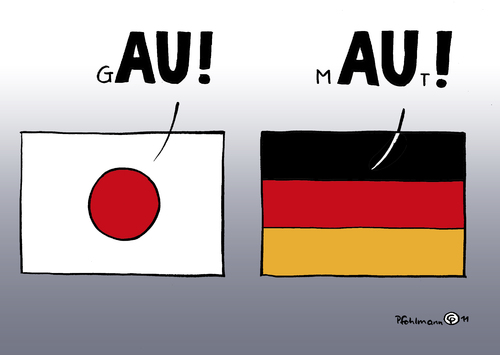 Cartoon: Au! (medium) by Pfohlmann tagged japan,deutschland,flagge,fahne,flaggen,fahnen,au,gau,maut,automaut,fukushima,atomunfall,havarie,schmerz,japan,deutschland,flagge,fahne,flaggen,fahnen,au,gau,automaut,fukushima,havarie,schmerz