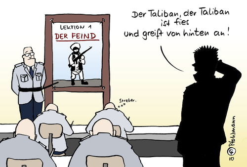 Cartoon: Ausbildung (medium) by Pfohlmann tagged bundeswehr,afghanistan,ausbildung,taliban,krieg,soldat,soldaten,feind,unterricht,bundeswehr,afghanistan,taliban,krieg,soldat,terror,terroristen