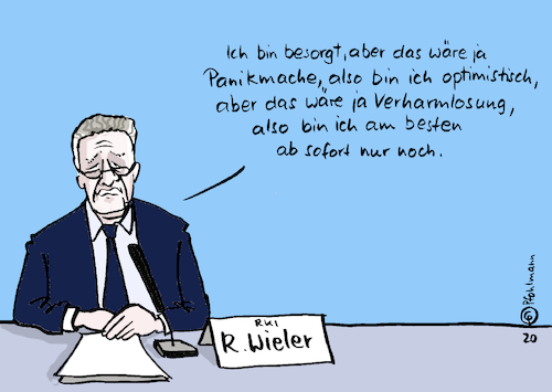 Cartoon: Besorgt optimistisch (medium) by Pfohlmann tagged 2020,corona,coronavirus,pandemie,coronapandemie,rki,robert,koch,institut,wieler,pressekonferenz,neuinfektionen,statistik,medien,dilemma,zweite,welle,2020,corona,coronavirus,pandemie,coronapandemie,rki,robert,koch,institut,wieler,pressekonferenz,neuinfektionen,statistik,medien,dilemma,zweite,welle