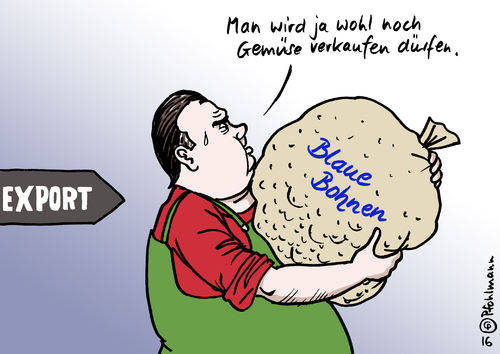 Cartoon: Blaue Bohnen (medium) by Pfohlmann tagged karikatur,cartoon,2016,color,farbe,deutschland,export,waffenexport,waffenexporte,blaue,bohnen,sack,gemüse,gabriel,wirtschaftsminister,munition,steigerung,rüstungsexportbericht,karikatur,cartoon,2016,color,farbe,deutschland,export,waffenexport,waffenexporte,blaue,bohnen,sack,gemüse,gabriel,wirtschaftsminister,munition,steigerung,rüstungsexportbericht