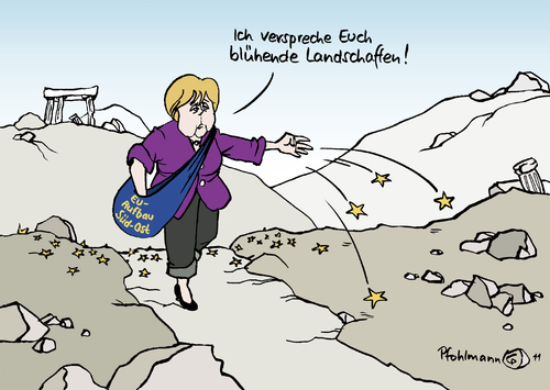 Cartoon: Blühende Landschaften (medium) by Pfohlmann tagged landschaften,blühende,wirtschaft,wiederaufbau,aufbau,finanzhilfen,hilfen,bankrott,pleite,staatsschulden,schulden,rettungspaket,rettung,gipfel,bundeskanzlerin,merkel,euro,eu,greece,griechenland,brüssel,europa,2011,farbe,color,karikatur,landschaft,brüssel,europa,griechenland,merkel,2011,bundeskanzlerin,rettungspaket,schulden,staatsschulden,pleite,bankrott,hilfen,gipfel,rettung,wirtschaft,landschaften,wiederaufbau