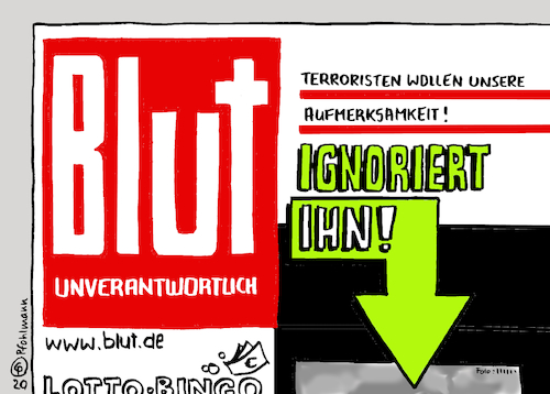 Cartoon: BLUT (medium) by Pfohlmann tagged 2020,deutschland,hanau,terror,rechtsextremismus,medien,bild,bildzeitung,terrorist,2020,deutschland,hanau,terror,rechtsextremismus,medien,bild,bildzeitung,terrorist