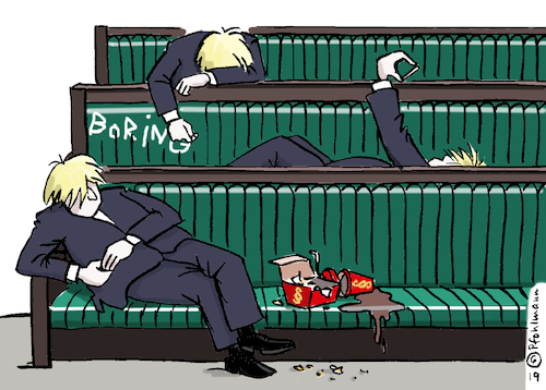 Cartoon: Boring allein zu Haus (medium) by Pfohlmann tagged 2019,gb,großbritannien,brexit,johnson,boris,boring,langeweile,unterhaus,allein,parlament,pause,zwangspause,eu,gesetz,deal,selfie,2019,gb,großbritannien,brexit,johnson,boris,boring,langeweile,unterhaus,allein,parlament,pause,zwangspause,eu,gesetz,deal,selfie